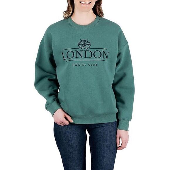 State of Mine Sage Green Fleece Crewneck London Social Club Pullover Sweatshirt - Picture 2 of 7